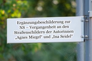 Read more about the article Bezirksrat 211 Braunschweig Süd:  Ergänzungsbeschilderung zur NS – Vergangenheit bei den Straßenschildernden der Autorinnen „Agnes Miegel“ und „Ina Seidel“ in Stöckheim